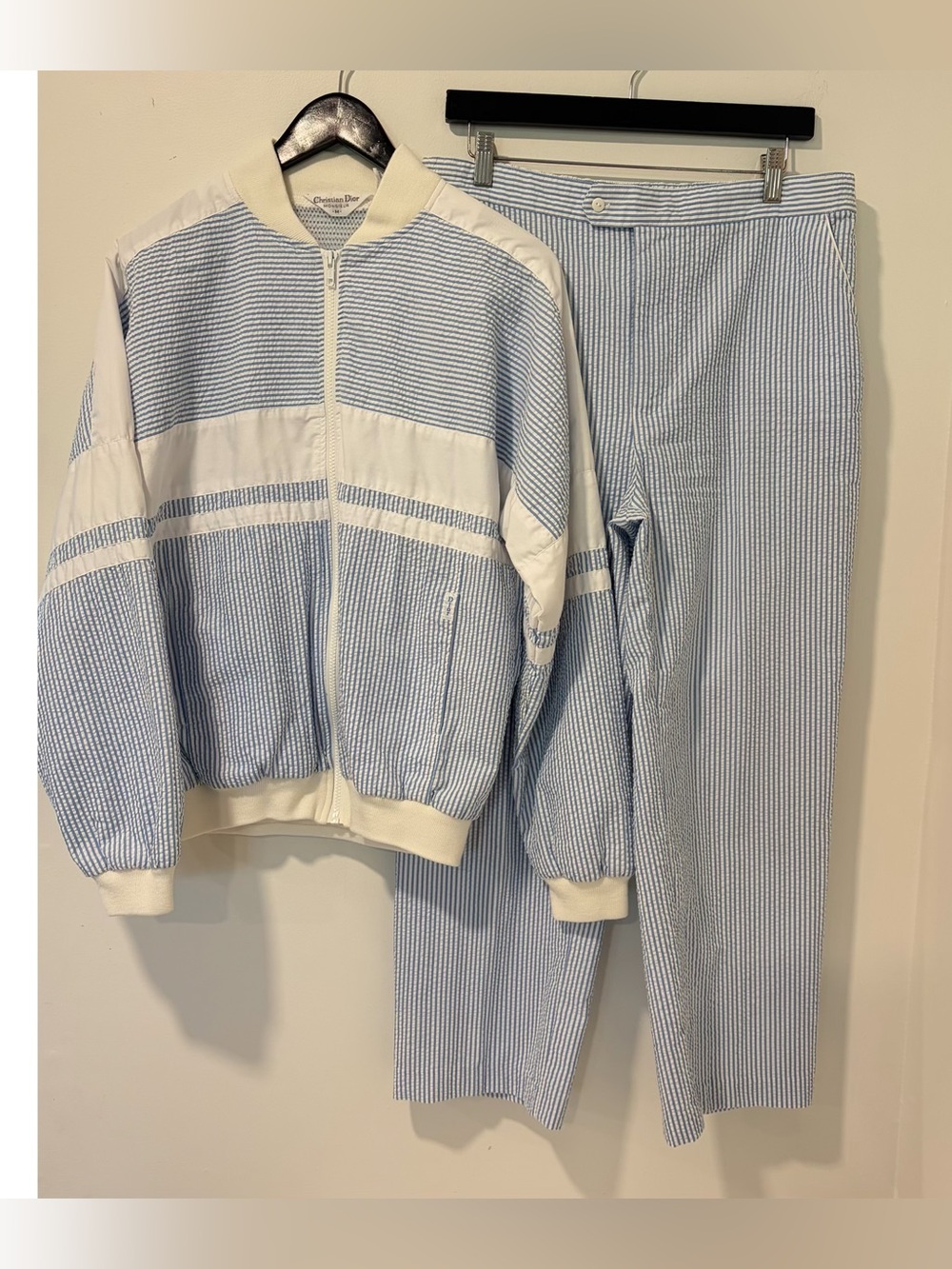 Vintage Christian Dior Monsieur Seersucker Set Blue White Bomber M Hong Kong